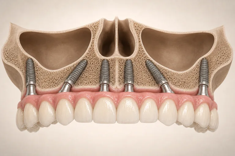 Arcadă superioară fixă pe șase implanturi Dentium SuperLine